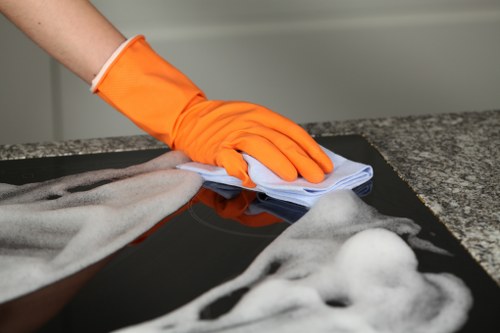 Close-up of carpet cleaners in Acton treating stains with care