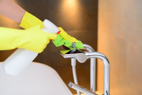 Professional cleaner reviewing a booking checklist and service details
