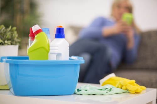 Local cleaning team preparing a furnished flat for guests in Acton